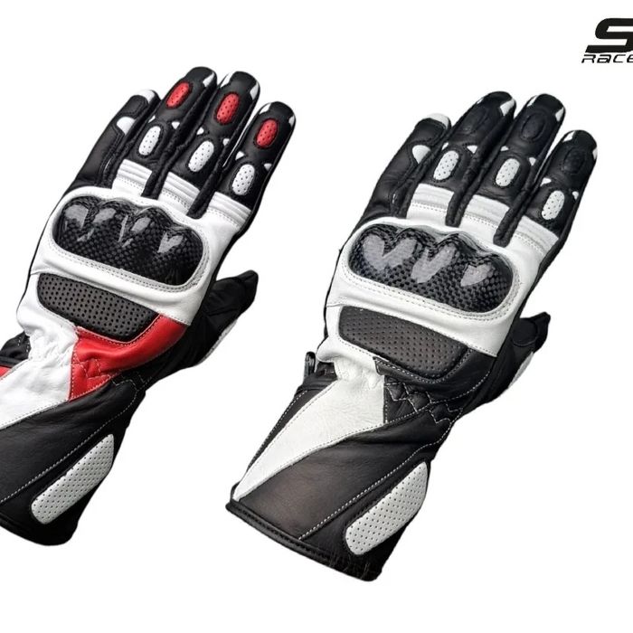 Manusi moto piele naturala SM Striker Red-White Long S, M, L, XL, 2XL