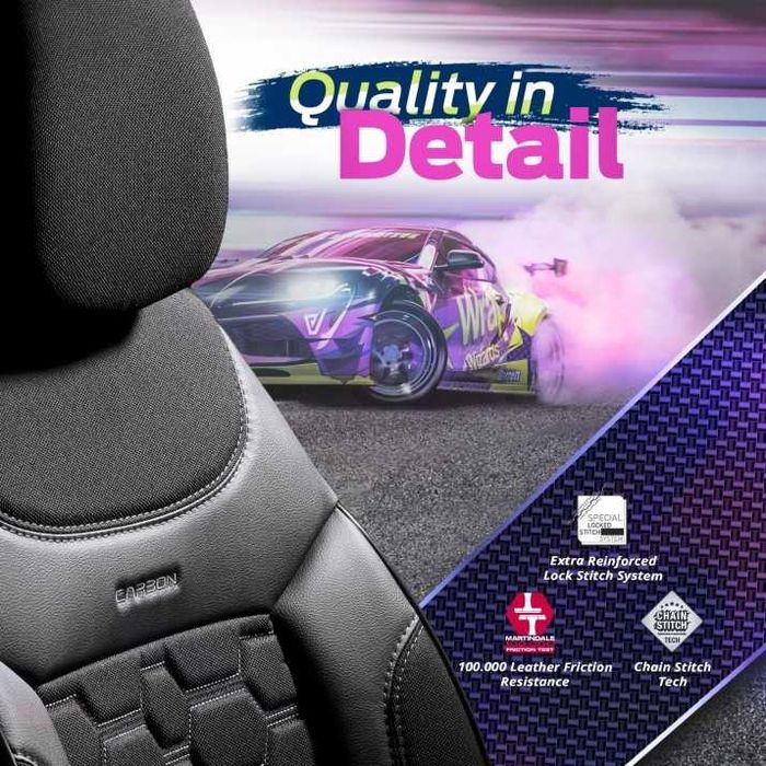 К-т Луксозна Тапицерия Automat-OTOM, Черна със сив шев, CARBON Design