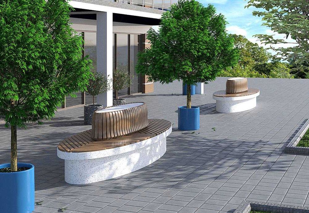 Скамейка мраморная без спинки, урна и лотки