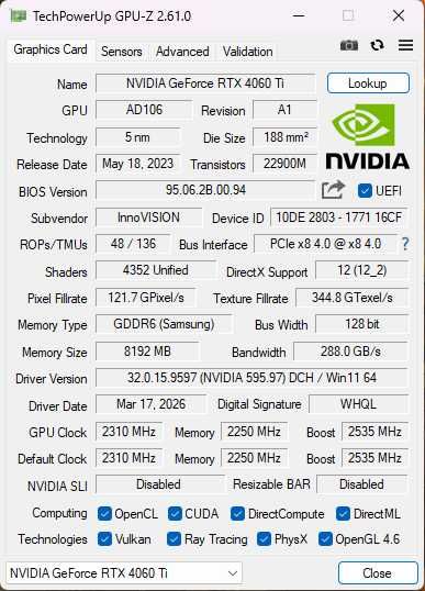 Видеокарта RTX 4060 ti 8 gb