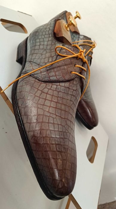 Pantofi de lux 433.5 44 44.5 Greve NOI lucrati manual piele embosata