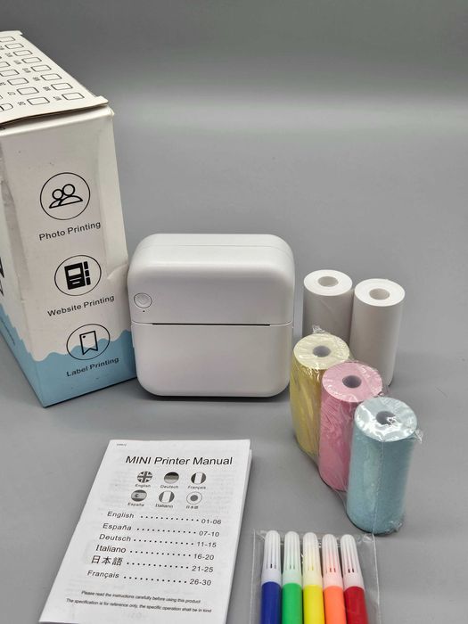 Преносим Bluetooth мини термо принтер– моментен печат + 5 ролки хартия