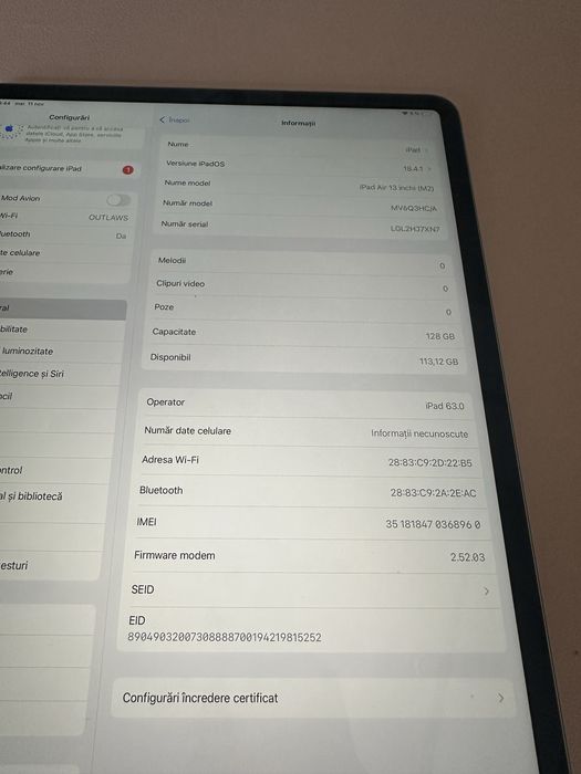 iPad Air 13 M2 128GB impecabila baterie 100% garantie Apple