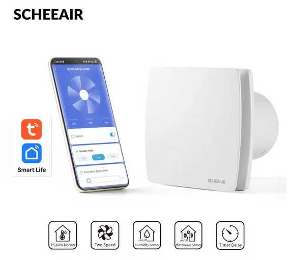 Ventilator SCHEEAIR Smart 100mm Wifi pentru Baie, Bucatarie, Subsol