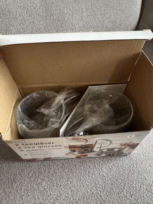 Set 2 pahare pentru ceai – borosilicat + suport inox