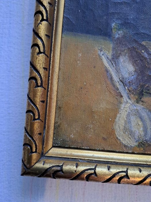 tablou vechi romanesc pictura pe panza 45/30 cm