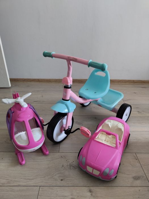 Детский велосипед, машина и вертолет для девочки