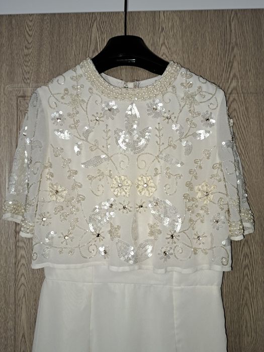 Rochie eleganta alba midi cu aplicatii