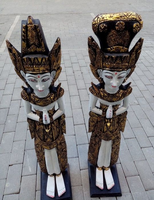 Set sculpturi asiatice de dimensiuni mari din lemn