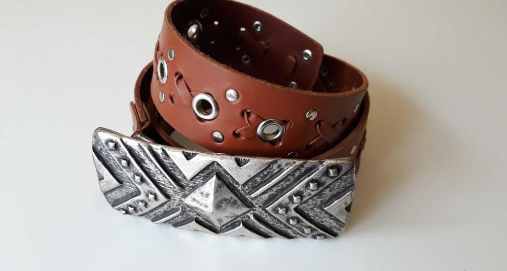 Curea piele naturala maro catarama lata