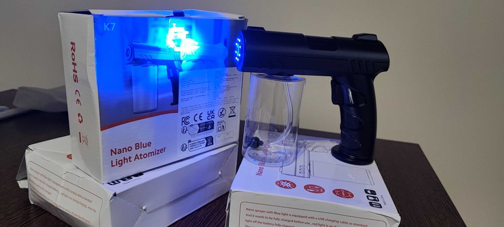 Pistol nano-pulverizare 2 duze cu atomizor  K7 -8 led ULV 2025
