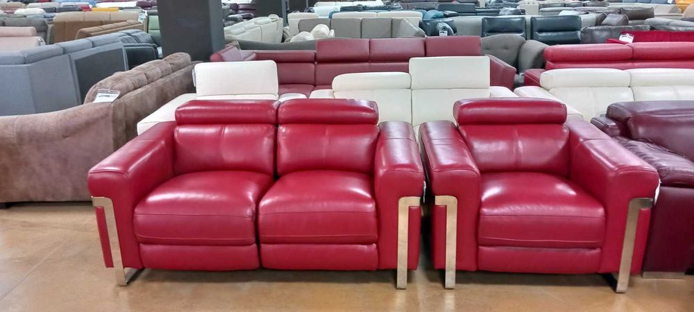 ПРОМОЦИЯ!!! Червен комплект двойка и фотьойл с ел. релакс механизъм