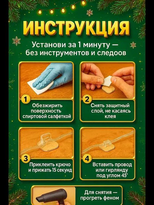 Крючки для гирлянд, проводки самоклеящиеся прозрачные, держатели 54 шт