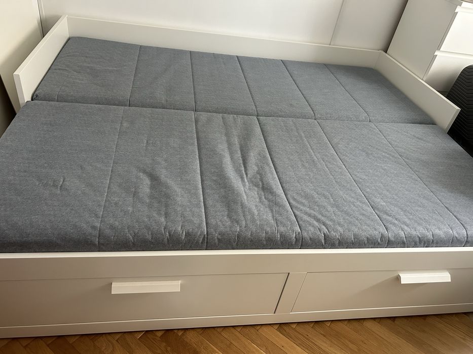 Pat Ikea Brimnes extensibil 2sertare 2saltele, alb, 80x200 cm