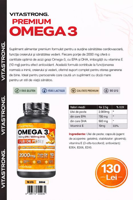 Omega 3 premium 2000 mg concentrație ridicata de EPA si DHA