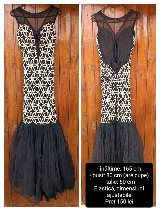 Rochie sirena neagra flori aurii