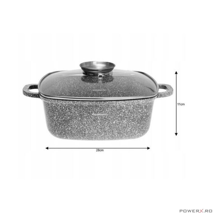 Oala cu capac patrata, din aluminiu acoperita cu marmura 28x28cm