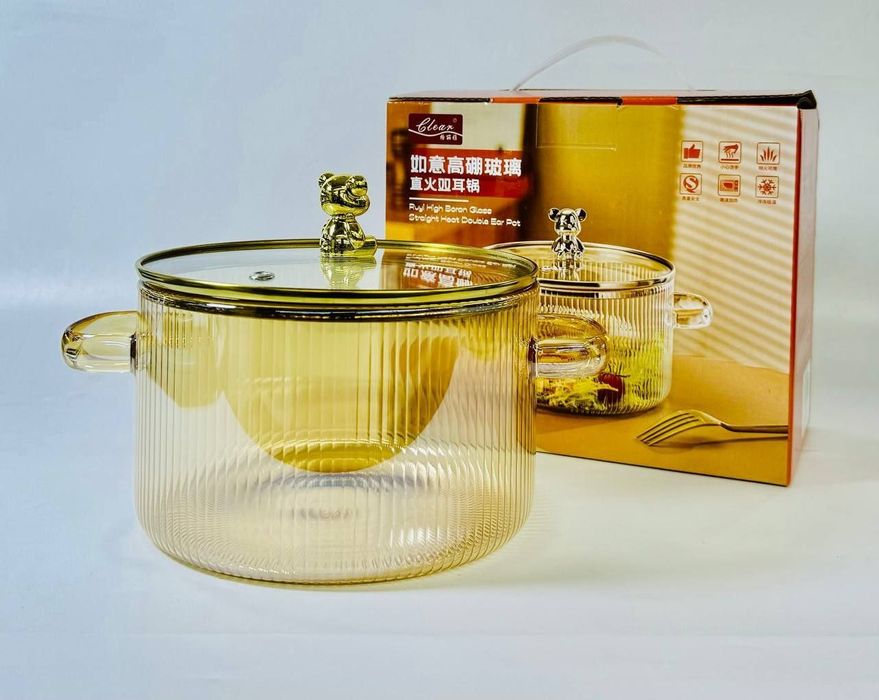 Кастрюля стеклянная, 1.8л новый стиль, термостойкая стеклянная посуда,