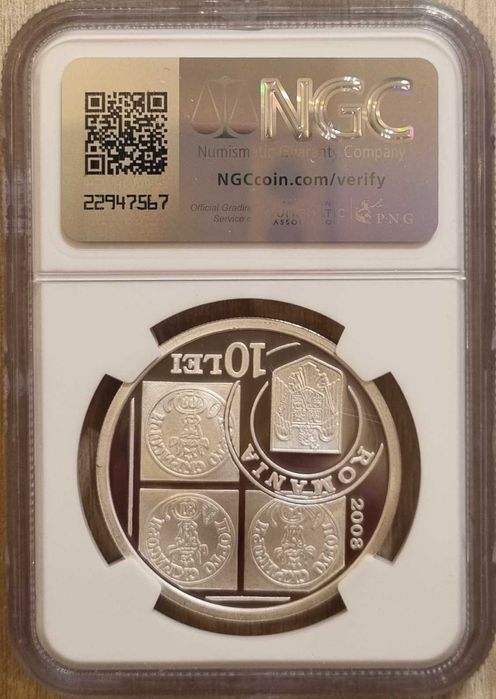 Moneda BNR 10 lei argint Cap de Bour gradata NGC PF 69 UC