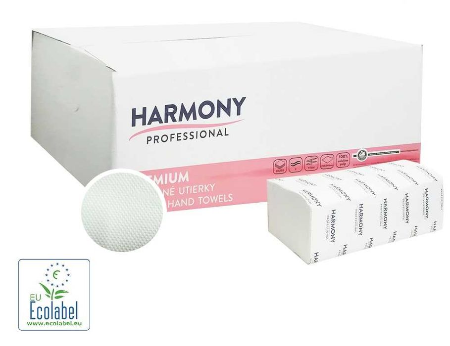 Prosoape pliate hartie V, 2 str., 200 buc., alb, Harmony!