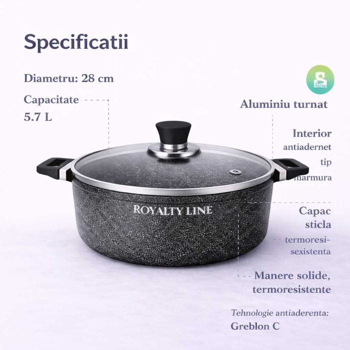 Oala din aluminiu turnat cu capac 28 cm Royalty Line