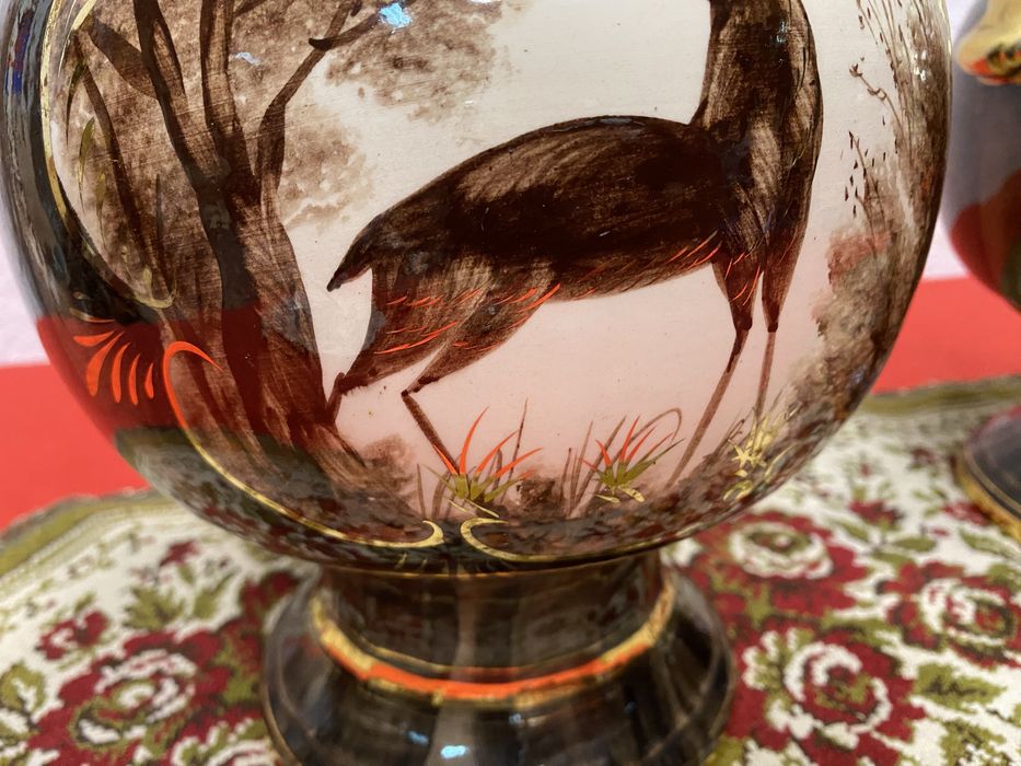 Винтидж порцеланови урни Bequet 1950те ръчна украса маркировка