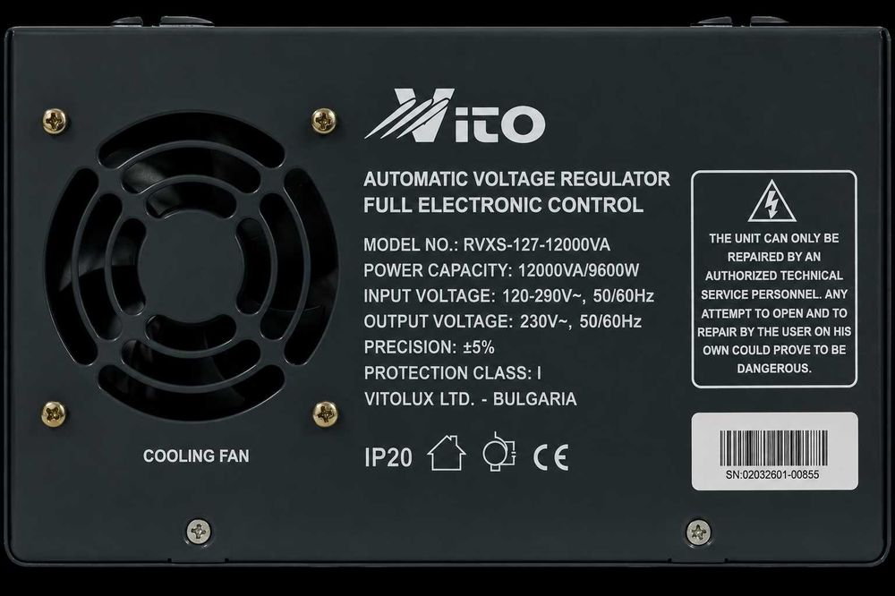 12 KVA ( 9.6KW ) МОНОФАЗНИ  НИСКОВОЛТАЖНИ Симисторни/TRIAC/ Стабилизатори на ток и напрежение в диапазон 120V-290V с Електронно управление,LED дисплей