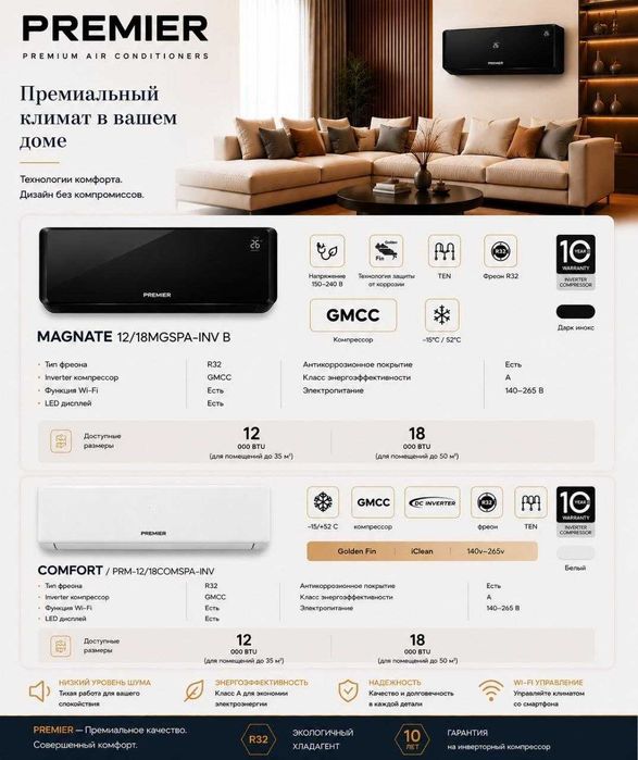 Кондиционер Premier 12 инверторный большой ассортимент оптовые цены