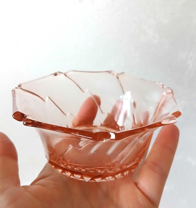 Trei castronele dulceata sosuri Fabrica de Sticla anii 90 roz pal design unicat