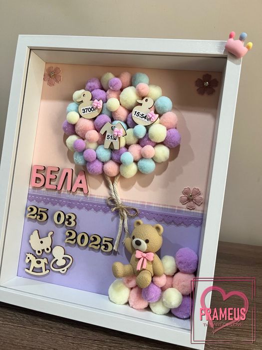 Персонализирани бебешки визитки в рамка / подарък новородено, кръщене