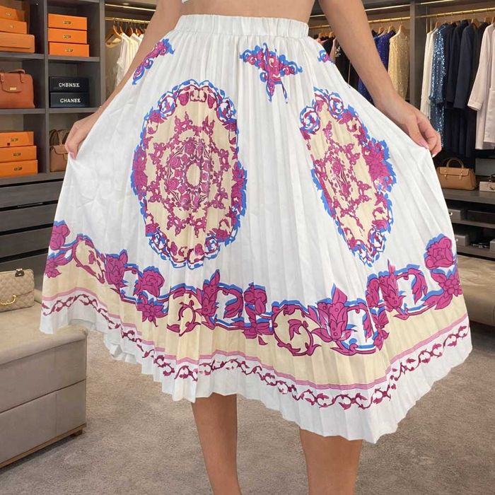 dolce gabanna пола d&g бяла дълга лилава цикламена плисе набрана шарен