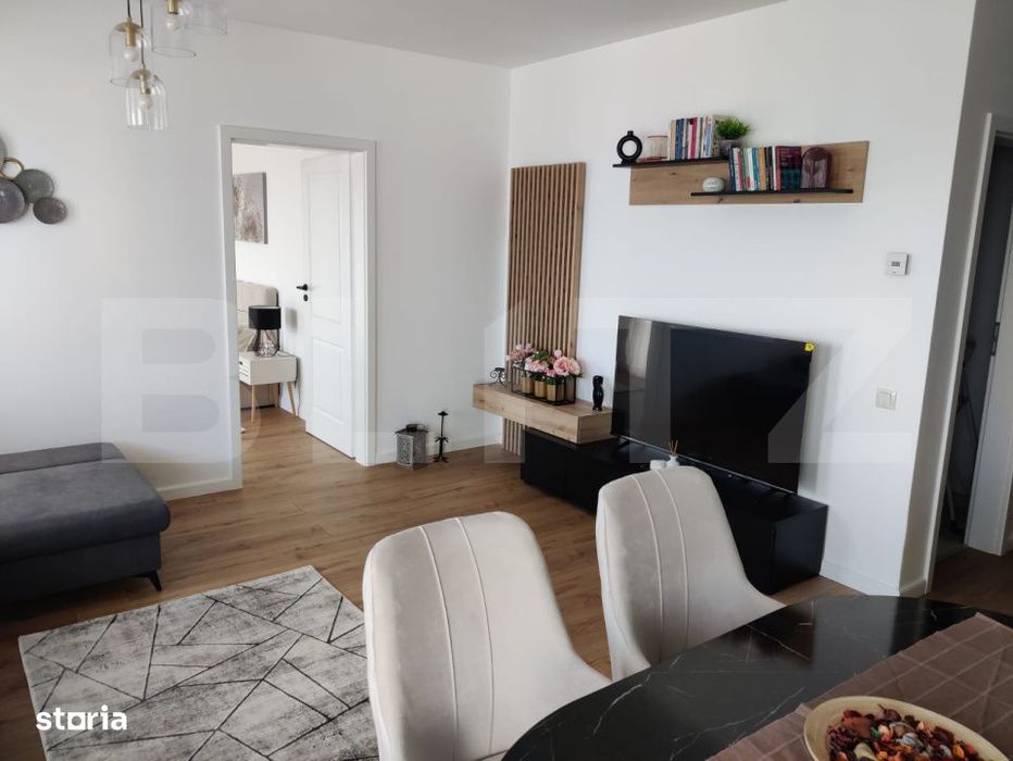 Apartament mobilat si utilat, 56 mp utili, 2 balcoane, lift, la 5 minu