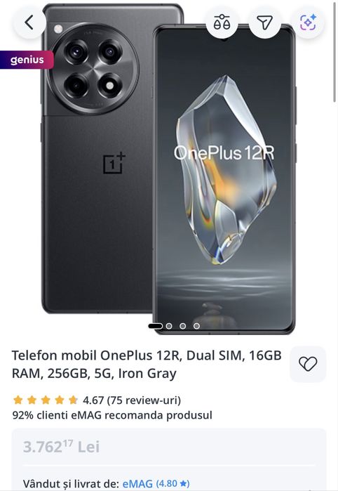 Telefon mobil OnePlus 12R, Dual SIM, 16GB RAM, 256GB, 5G, Iron Gray