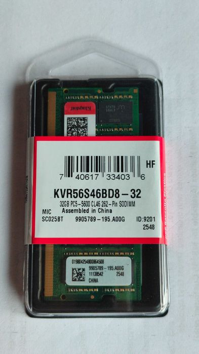 Памет Kingston 32GB SODIMM DDR5 5600MHz CL46 KVR56S46BD8-32