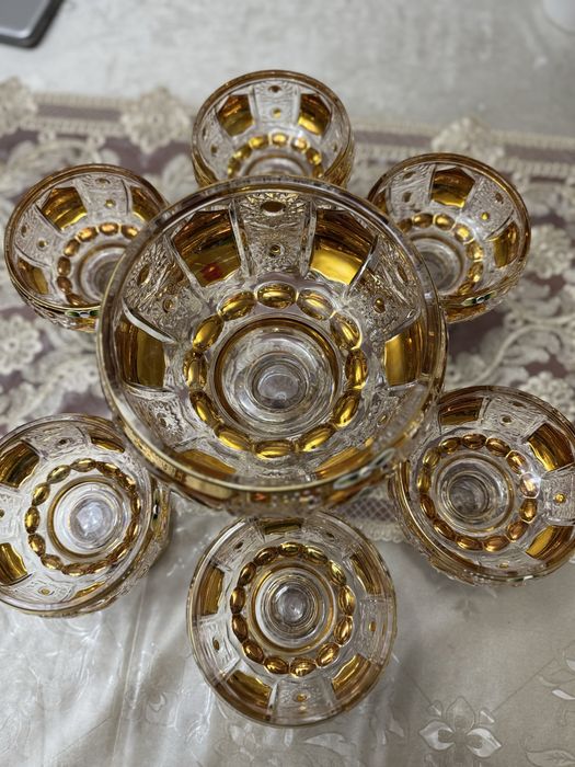 Богемская посуда конфетница и 6 для сухофруктов