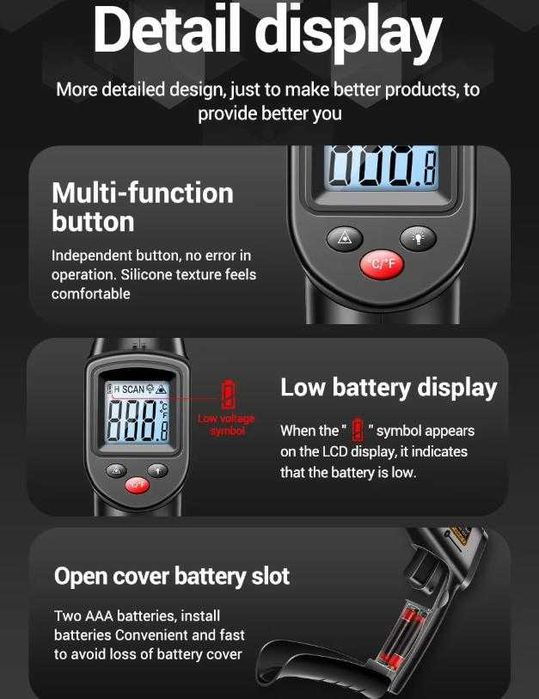 600° Кухненски Термодетектор Пирометър Термограф Термометър Хигрометър