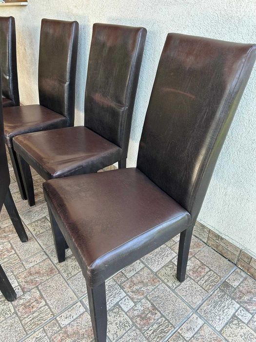 Scaun living/bucatarie lemn masiv + piele ecologica, bine întrețiinut