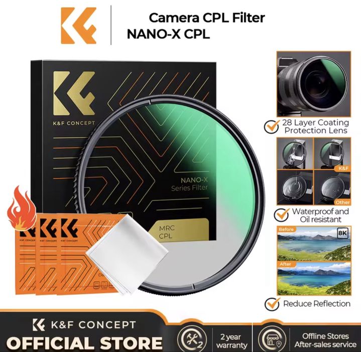 НОВ - K & F анти-рефлекторен CPL филтър 55mm - NANO-X Series