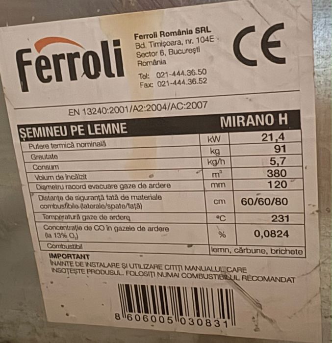 Termosemineu ferroli pe lemne 21,4 kw