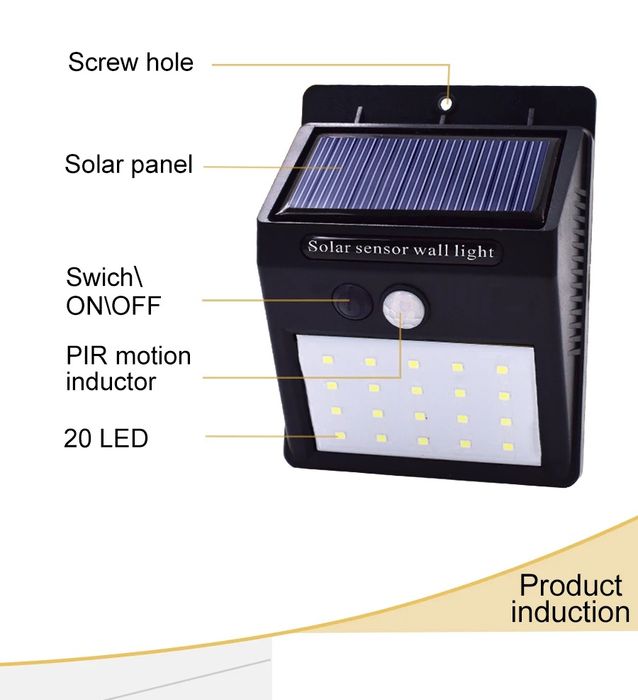 PIR датчик движения солнечный светильник 20 светодиодный яркий светиль