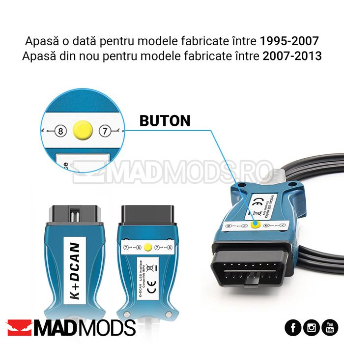 Cablu diagnoza OBD K-DCAN BMW seriile Exx, Fxx, 1995-2013, Model nou