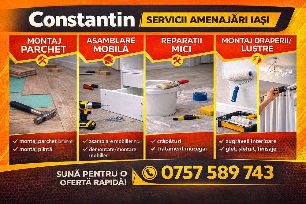 Montaj parchet/ asamblare mobilă/  reparații mici  și zugraveli