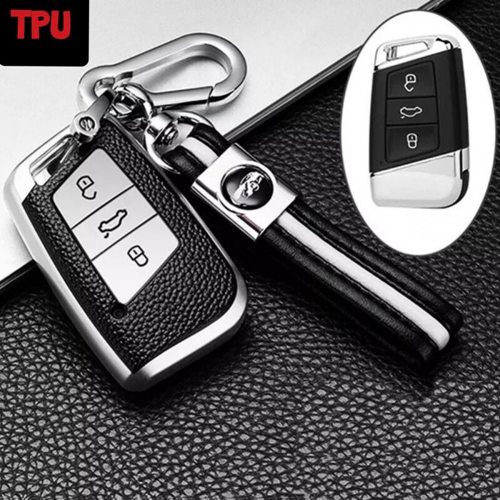 Алуминиев, Кожен калъф за ключ Passat B8 Skoda Superb A7 Kodiaq Arteon