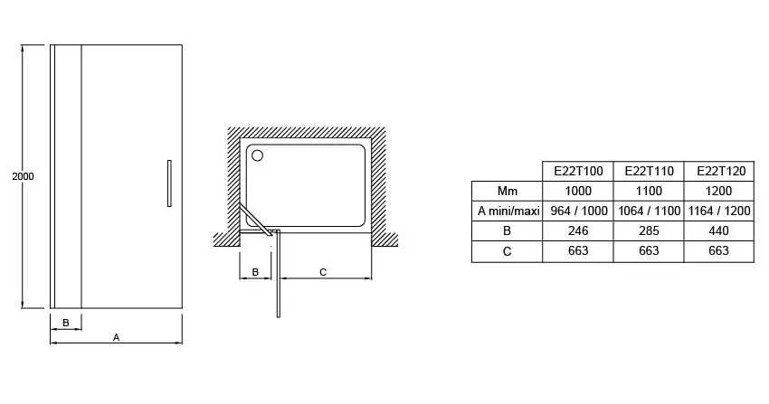 Душ врата за ниша 90×200 Jacob Delafon CONTRA E22T90-BL – 6мм стъкло
