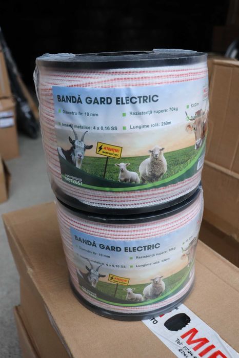 Rola fir rosu-alb 10mm insertie metalica 4x0.16mm 250m gard electric