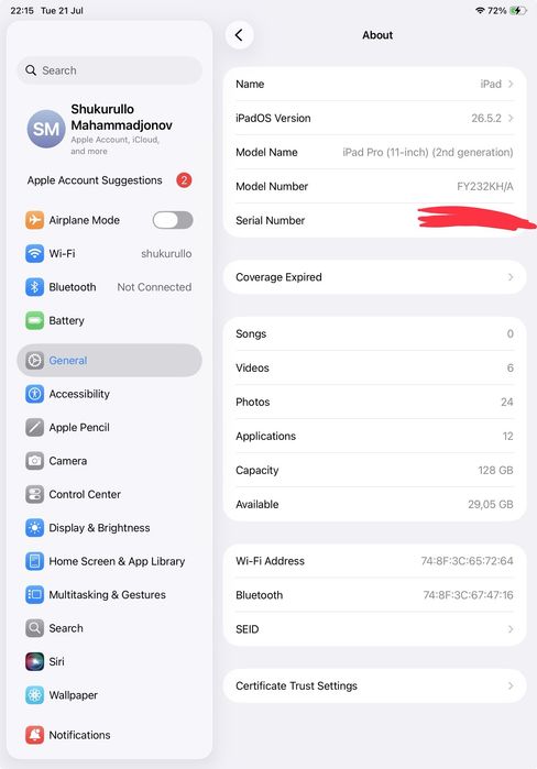 ipad pro 128 talik pubg 120 fps yangi