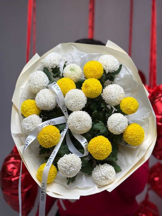 Букет хризантем «Пинг-понг» момоко. Шымкент