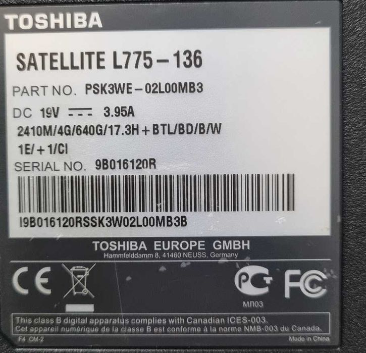 Лаптоп Toshiba Satellite L775