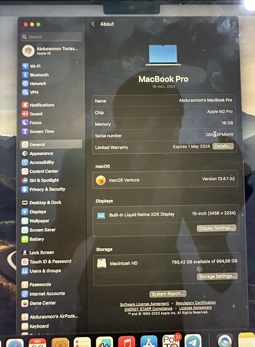 Apple MacBook Pro 16 M2Pro (16/1TB]