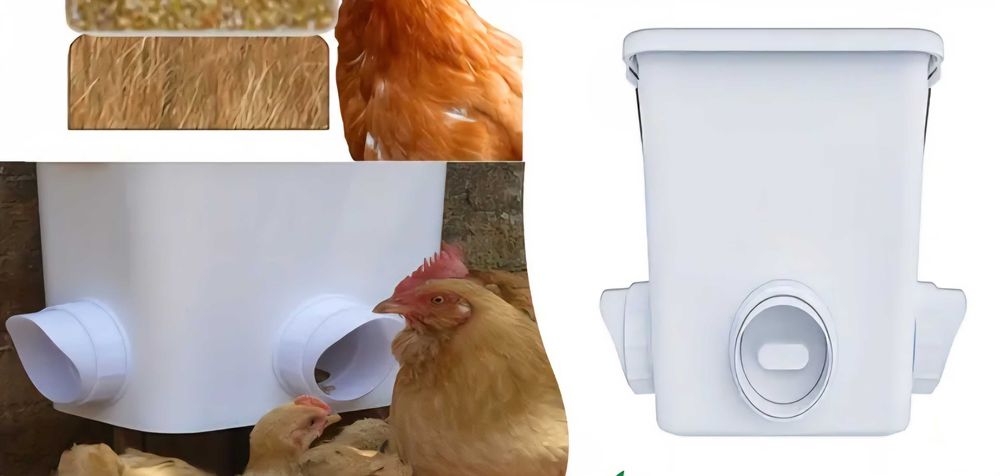 Хранилка за кокошки против пилеене на храната